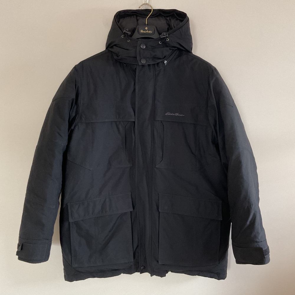 Eddie Bauer Mens Sz L Premium Quality Goose Down Jacket Parka Puffer Coat Black